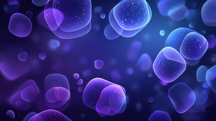 Abstract Background with Glowing Translucent Shapes, Purple and Blue Gradient, Modern Design, Futuristic Style, Science and Technology Concept, Visual Art, Smooth Texture, Bubbles and Spheres