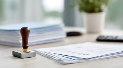 Close-up of official business documents with stamps and signatures on a bright desk