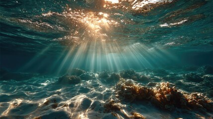 Sunbeams pierce underwater landscape