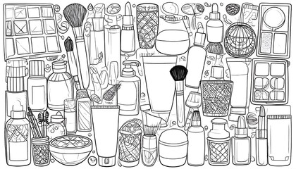 Detailed black and white makeup product illustration