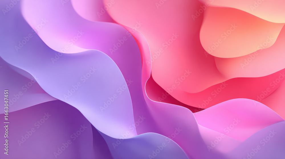 Poster abstract 3d rendered wavy background with soft gradient colors in pink, purple and orange, modern de