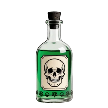 Halloween alchemy vial with skull symbol dark design on transparent background