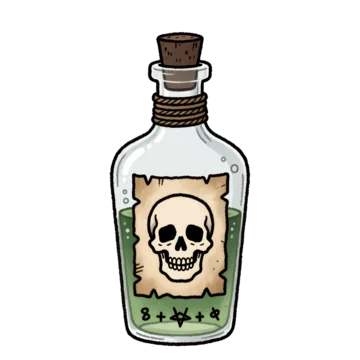 Alchemical potion bottle with skull label occult Halloween style on transparent background