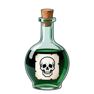 Occult Halloween potion flask with eerie skull design on transparent background