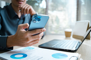 Using smartphone social media concept. Mobile internet banking. Typing online community post, Chat,...