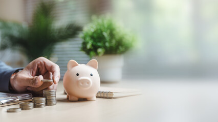 Piggy bank saving money concept. Finance banking plan. Financial save planning. Saving money plan....