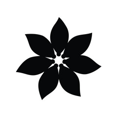 Abstract Black Floral Design with Seven Petals and Circular Center Pattern