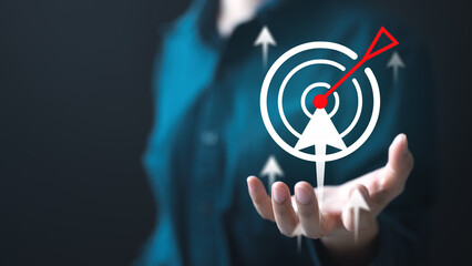 Target success concept. Bullseye objective dart board. Targeting audience market strategy. Focus...