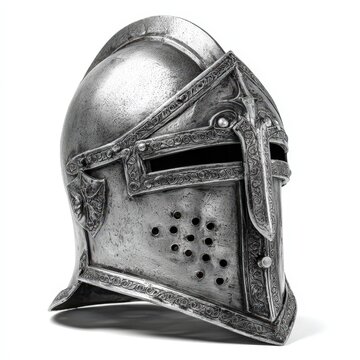 Ornate Medieval Knight's Helmet Detailed Close up of an Ancient Steel Armet
