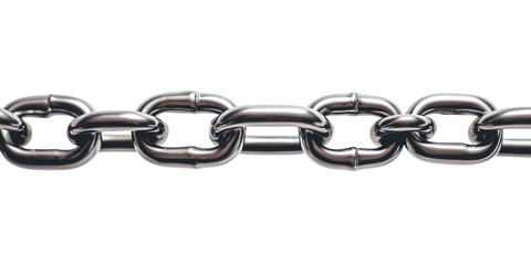 Obraz premium Strong metal chain link isolated on white background, symbolize durability, strength, connection and toughness. PNG