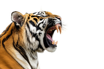 Obraz premium Tiger roaring with mouth open, isolated on transparent background