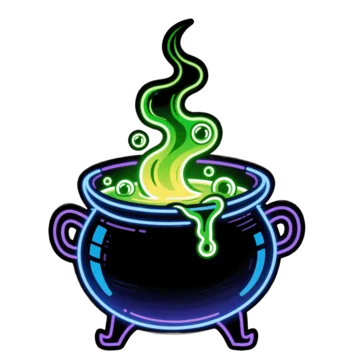 Neon bubbling cauldron for spooky Halloween theme on transparent background