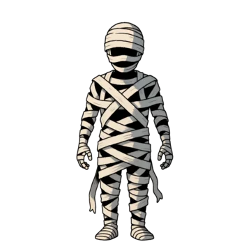 Creepy unraveling bandages from ancient mummy on transparent background