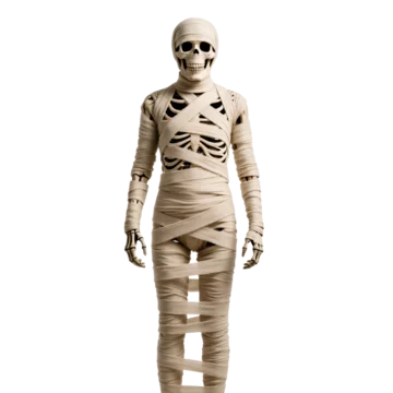Minimalist design of unraveling mummy wraps on transparent background