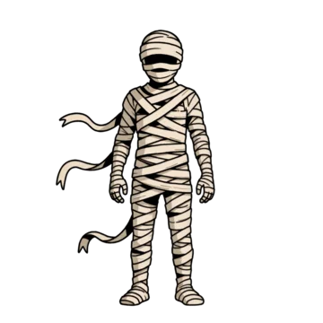 Mummy bandages unraveling in spooky Halloween style on transparent background