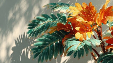 Palm leaf shadow overlay isolated on white background, decorative plant silhouette