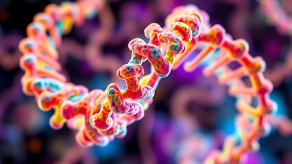 An abstract representation of metabolic pathways in vibrant colors, twisting like a double helix.