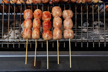 Thailand street food, Grilled Isaan sausages sold on streetsides in Thailand.