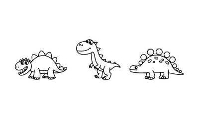 Colorful dinosaur illustrations suitable for children featuring various types and sizes in a playful manner