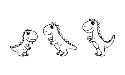 Cute cartoon dinosaurs in playful poses suitable for coloring activities for children