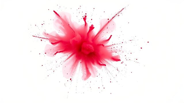 Vibrant red Holi powder explosion captured dynamically against a white background.