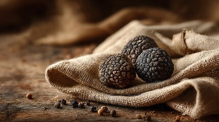 Obraz premium High-resolution image of fresh blackberries on rustic burlap cloth with fine textural details
