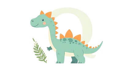 Cute dinosaur next to the letter O