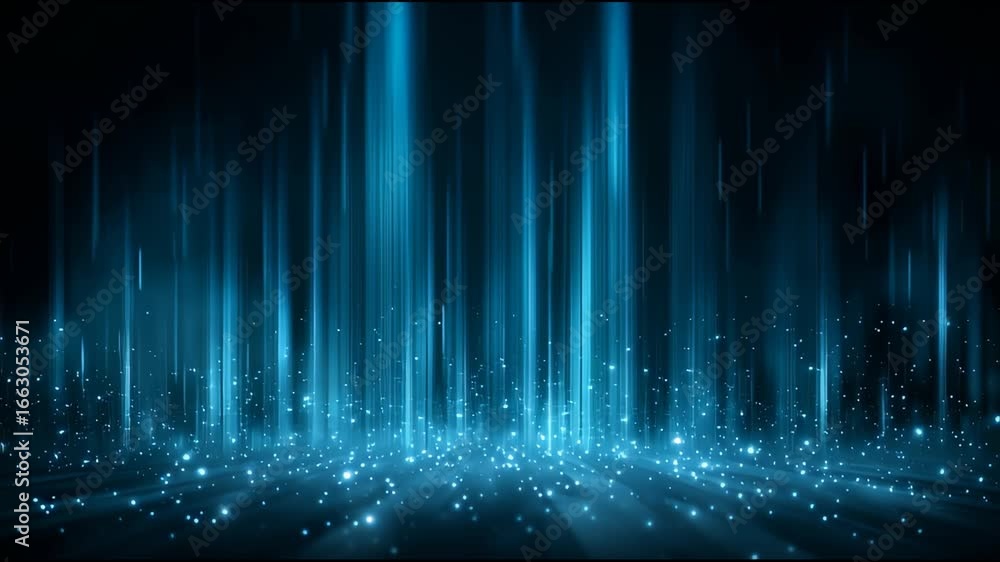 Poster futuristic digital blue light beams with glowing particles create magical abstract landscape filled 