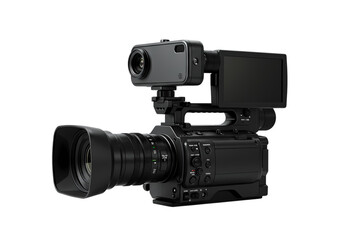 Professional Video Camera Setup: Broadcast Equipment Close-up isolated on transparent background