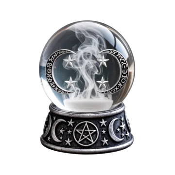 Occult crystal ball glowing with magical smoke on transparent background