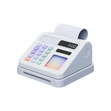 Isometric Point of Sale System with Card Reader and Paper Roll 3D Render for Retail Business and Financial Transactions