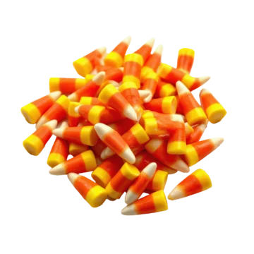 Pile of candy corn isolated Halloween festive treat on transparent background