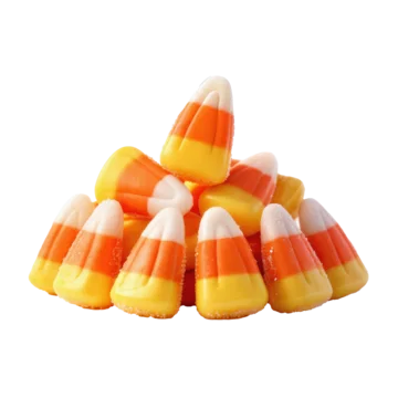 Sweet Halloween candy corn pile on transparent background