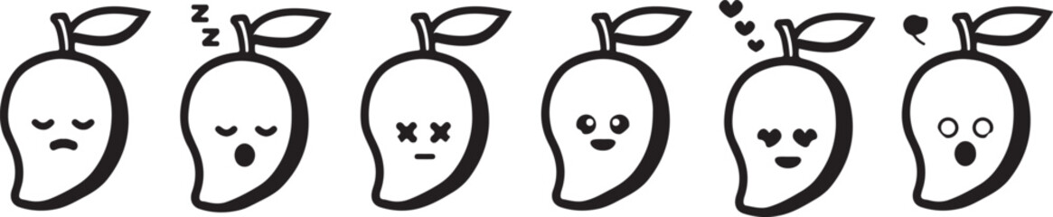 Fruit Cartoon Vector – Pear, Apple, Cute Characters, Kawaii, Funny Fruit, Illustration, Vector Art, Mascot, Adorable, Playful, Cartoon Design, Children Drawing, Healthy Food, Nature, Minimal Style, Ch