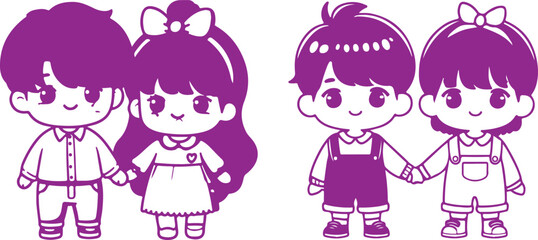 Two Girls Cartoon Vector – Cute Friends, Childhood, Female Characters, Kawaii, Cartoon Portrait, Friendship, Adorable Drawing, Happy Kids, Vector Art, Mascot, Illustration, Funny Design, Minimal Style