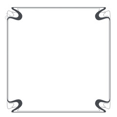 Elegant decorative rectangular frame with artistic corner design isolated on white background. Unique vintage border for text, invitation, or certificate. Minimal ornamental outline illustration.