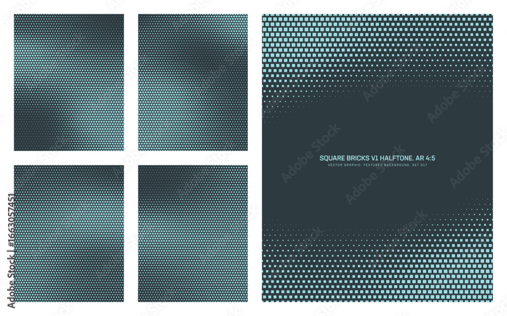 Poster assorted vector square bricks cyan halftone pattern set in vertical 4:5 aspect ratio including smoot