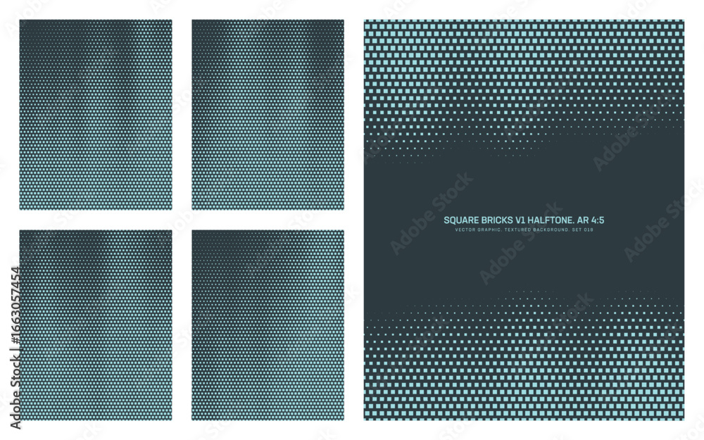 Poster assorted vector square bricks cyan halftone pattern set in vertical 4:5 aspect ratio including faded