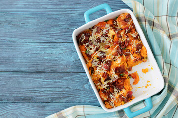 sweet potato casserole with bacon, cheese, onion