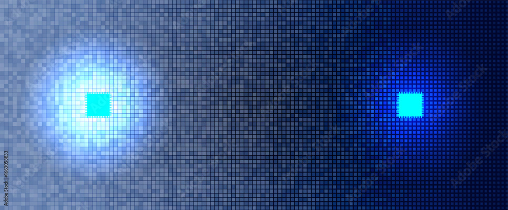 Aufkleber ai duo core chip nano tech on digital blue grid background. glowing microchip cpu semiconductor circ