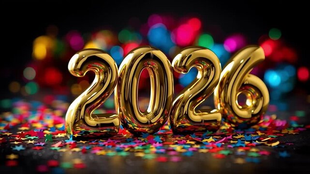 2026 New Year Gold Numbers with Confetti