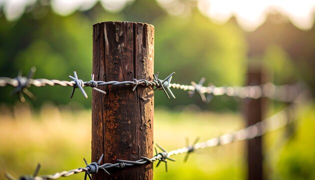 Wooden Post and Barbed Wire Fence