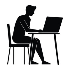 Man working on laptop while sitting at chair on white background