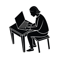 silhouette of a woman typing at a laptop