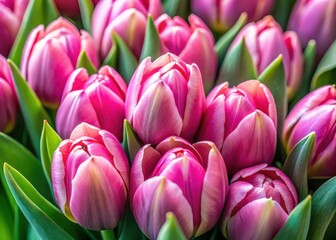 Fototapeta premium Close-up of fresh tulip bulbs with pink buds