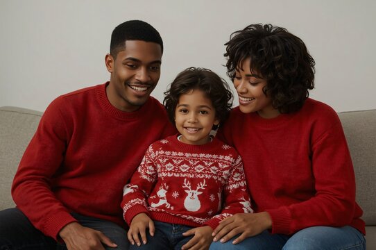 Happy family Christmas portrait, home sofa