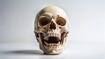 Obraz premium Skull model with open mouth in neutral pose on white background