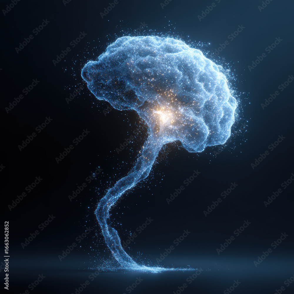 Aufkleber abstract glowing brain illustration with sparkles on dark background, artificial intelligence concep