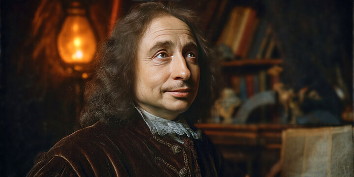 Blaise Pascal portrayed as a versatile French thinker and mathematician in a historical setting