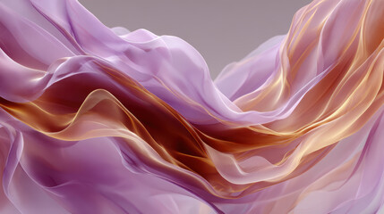 Obraz premium Elegant Abstract Background of Flowing Silk Fabric with Soft Waves in Lilac, Purple, and Gold Colors, Smooth Texture, and Delicate Light Reflections for Fashion, Beauty, and Design Projects